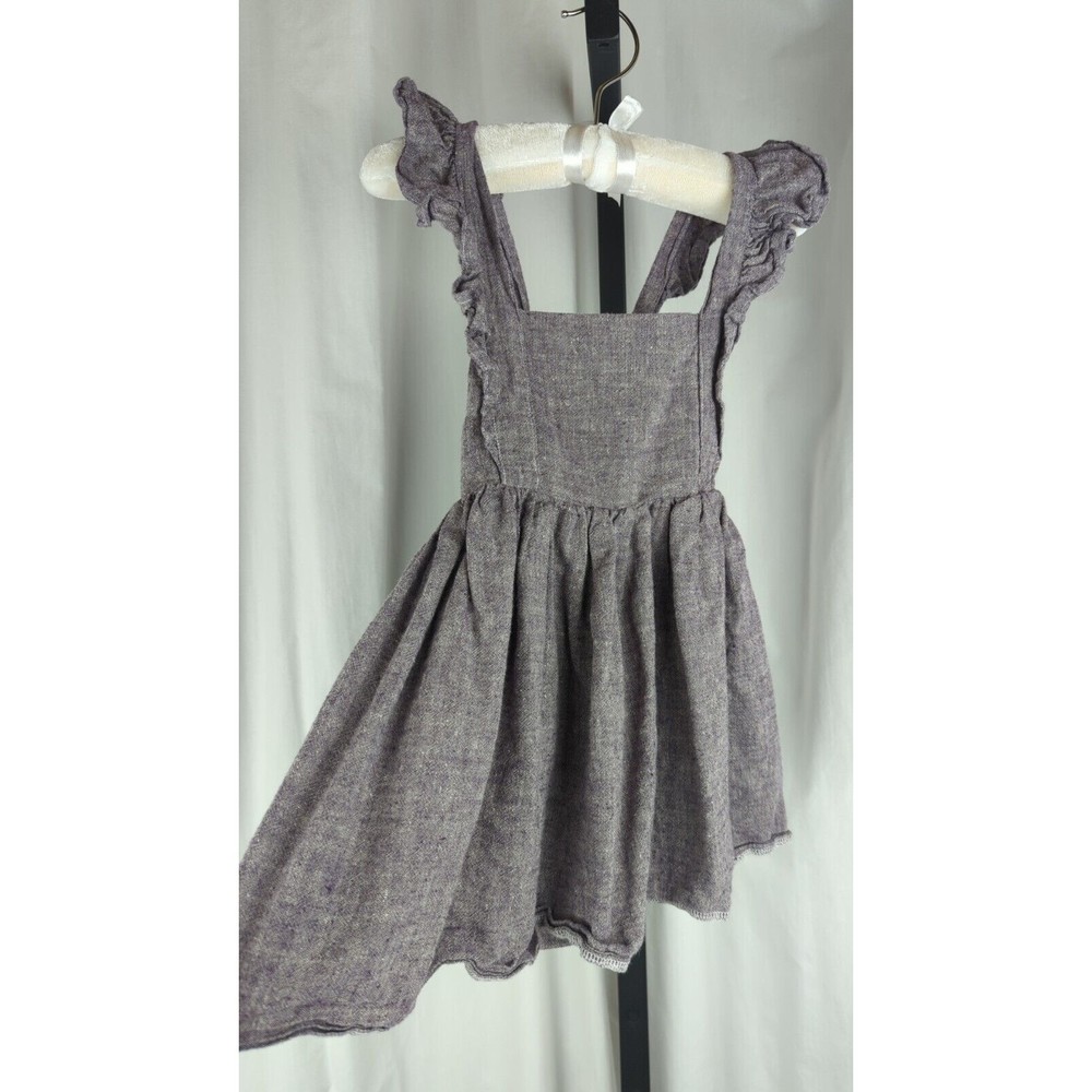 WILD ROSE handmade Flutter Dress Purple Cross Back Linen 2T - Picture 2 of 4